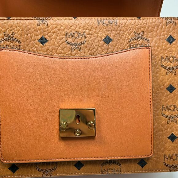 MCM Visetos Medium Patricia Pocket Satchel Cognac - Picture 8 of 13